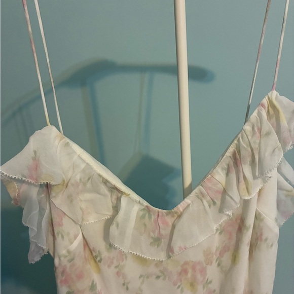 LoveShackFancy White Floral Ruffle Maxi Dress with Pink & Yellow Accents - Picture 3 of 6